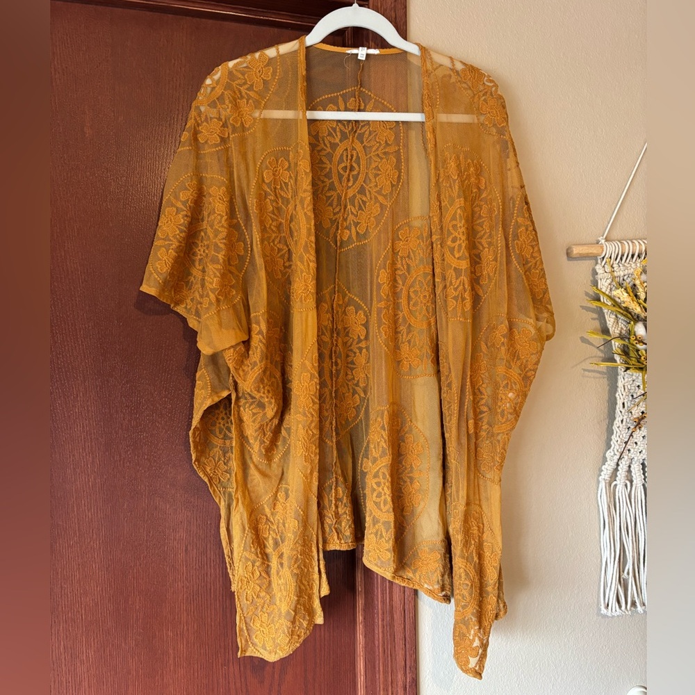 Maurice’s Embroidered Mustard Kimono Cardigan